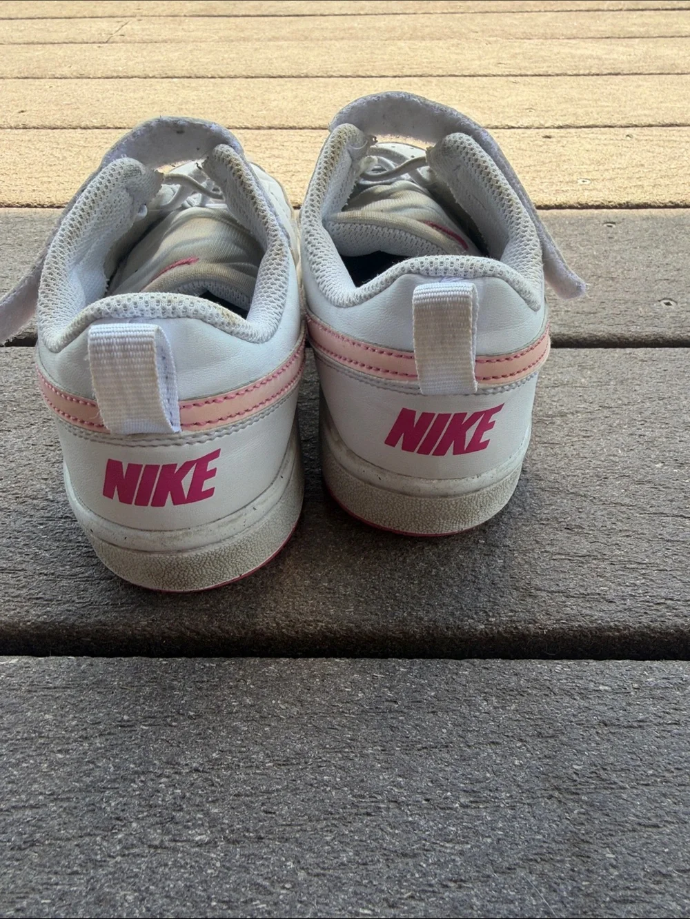 Youth size 3Nike Kids White Sneakers with Pink Swoosh - Velcro Strap
